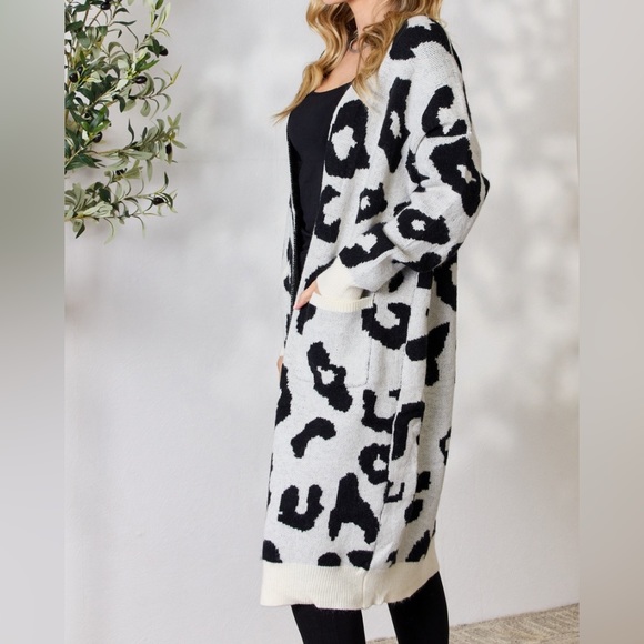 NEW BiBi Leopard Print Open Front Longline Oversize Cardigan Sweater - Picture 3 of 6